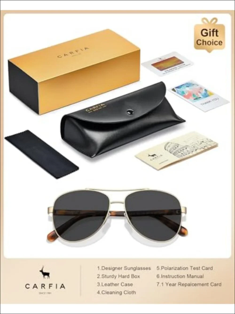 CARFIA Polarized Aviator Sunglasses Women UV400 Lightweight Small Face